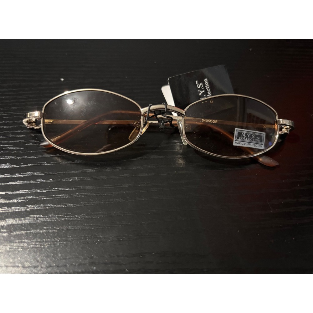 NYS Collection 5405COS Sunglasses Silver Oval Brown Lens Max UV Protection NEW